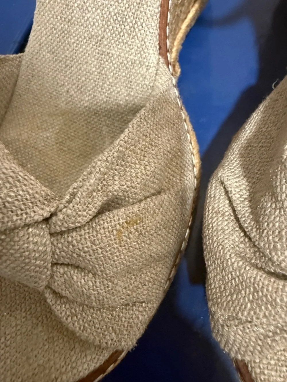Tory Burch Knotted Linen Espadrille Wedge Sandal Gold Natural 8B Ankle Strap
